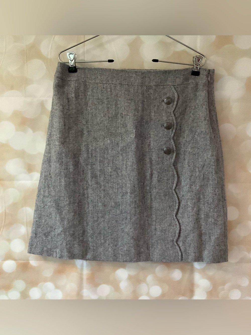 Talbots Gray A-Line Skirt with Scallop Button Detail